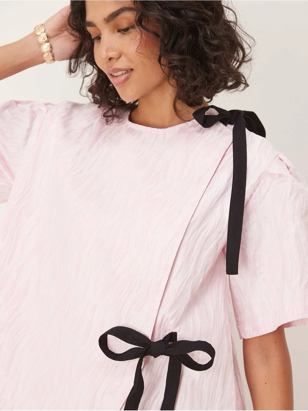 NWT GHOSPELL Contrast Bow Pink Mini Dress  Size Large